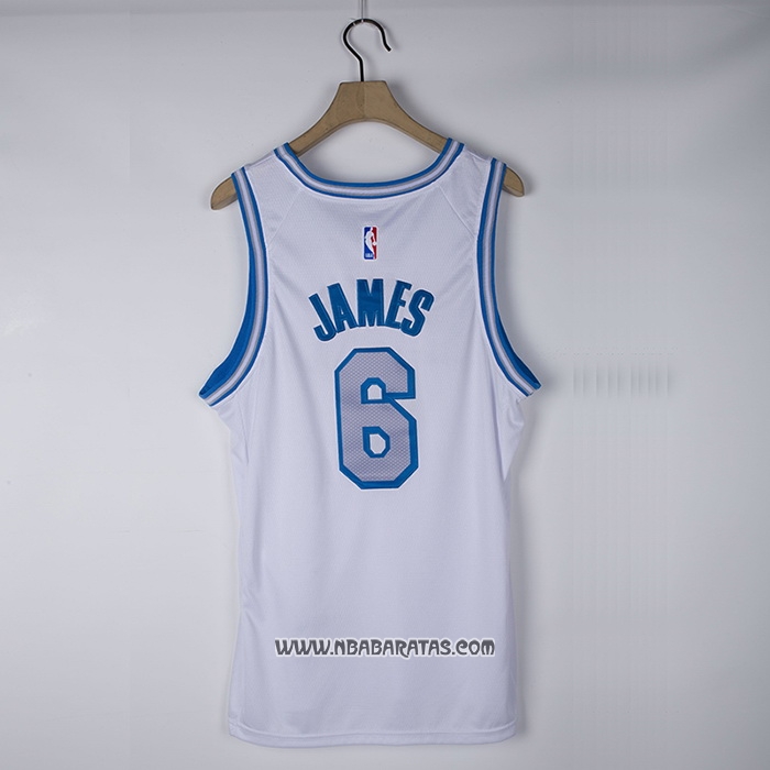 Camiseta Los Angeles Lakers LeBron James #6 Ciudad 2021-22 Blanco